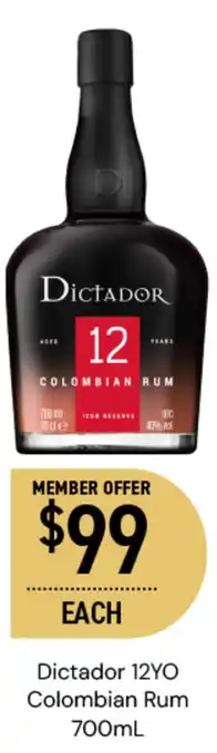 Dan Murphy's Dictador 12YO Colombian Rum 700mL offer