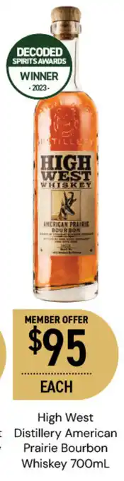 Dan Murphy's High West Distillery American Prairie Bourbon Whiskey 700mL offer