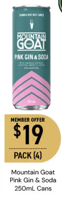 Dan Murphy's Mountain Goat Pink Gin & Soda 250mL Cans offer