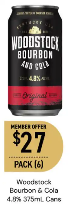 Dan Murphy's Woodstock Bourbon & Cola 4.8% 375mL Cans offer