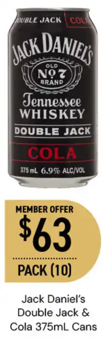 Dan Murphy's Jack Daniel's Double Jack & Cola 375mL Cans offer