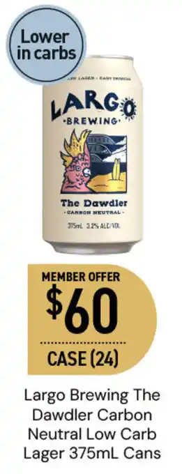 Dan Murphy's Largo Brewing The Dawdler Carbon Neutral Low Carb Lager 375mL Cans offer