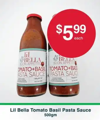 Lil Bella Tomato Basil Pasta Sauce 500gm