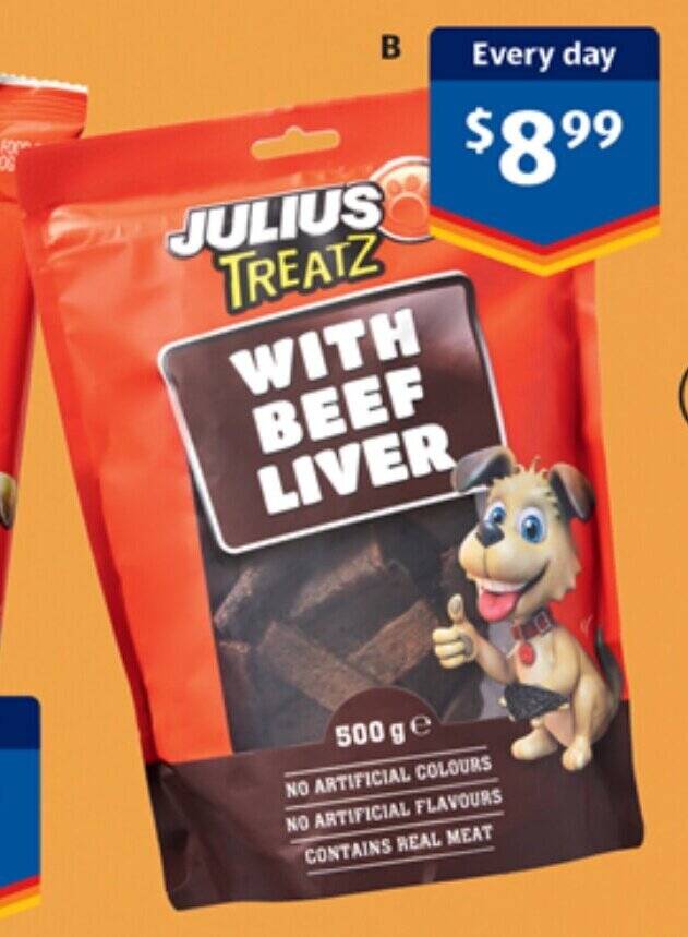 Julius Dog Treatz with Beef Liver 500g offer at ALDI