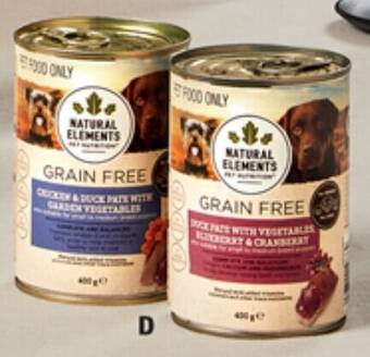 D Natural Elements Grain Free Dog Food 400g offer at ALDI