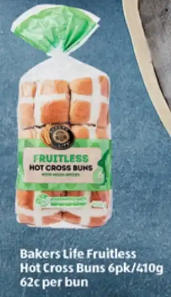 ALDI Bakers Life Fruitless Hot Cross Buns 6pk/410g offer