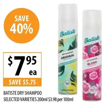 Supabarn BATISTE DRY SHAMPOO SELECTED VARIETIES 200ml offer