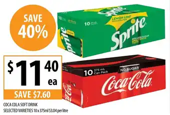 Supabarn COCA COLA SOFT DRINK SELECTED VARIETIES 10 x 375ml offer