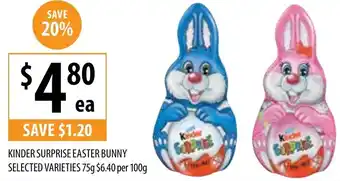 Supabarn KINDER SURPRISE EASTER BUNNY SELECTED VARIETIES 75g offer