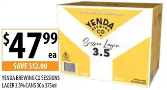 Supabarn YENDA BREWING CO SESSIONS LAGER 3.5% CANS 30 x 375ml offer