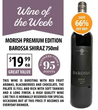 Supabarn MORISH PREMIUM EDITION BAROSSA SHIRAZ 750ml offer