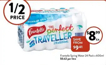 Foodworks Frantelle Spring Water 24 Pack x 600ml offer