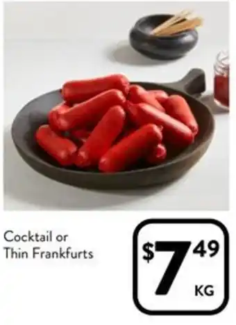 Foodworks Cocktail or Thin Frankfurts offer