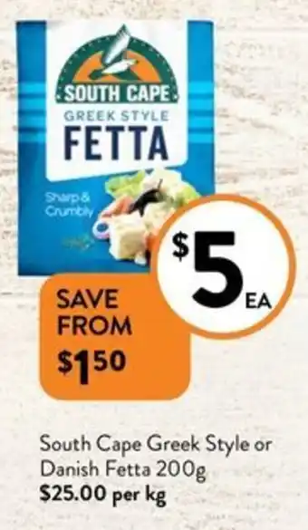 Foodworks South Cape Greek Style or Danish Fetta 200g offer