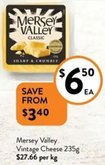 Foodworks Mersey Valley Vintage Cheese 235g offer