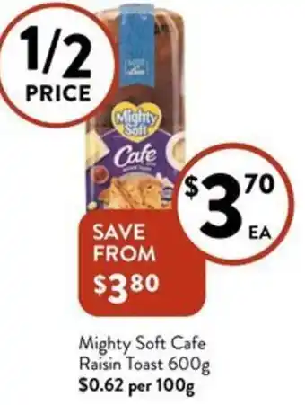 Foodworks Mighty Soft Cafe Raisin Toast 600g offer