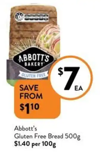 Foodworks Abbott's Gluten Free Bread 500g offer