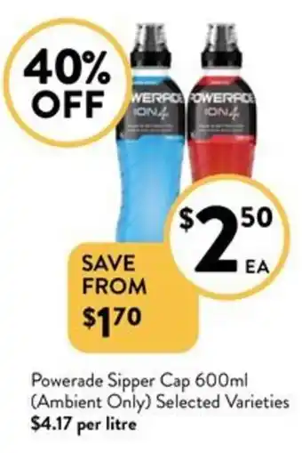 Foodworks Powerade Sipper Cap 600ml offer