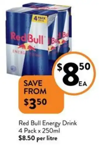 Foodworks Red Bull Energy Drink 4 Pack x 250ml offer