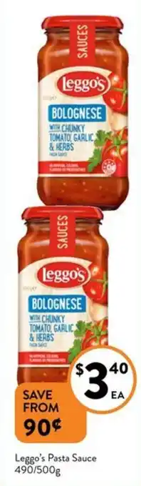 Foodworks Leggo's Pasta Sauce 490/500g offer