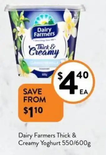 Foodworks Dairy Farmers Thick & Creamy Yoghurt 550/600g offer