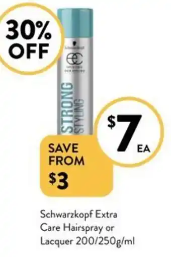 Foodworks Schwarzkopf Extra Care Hairspray or Lacquer 200/250g/ml offer