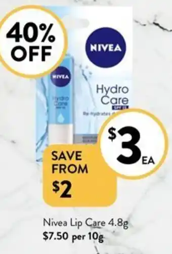 Foodworks Nivea Lip Care 4.8g offer