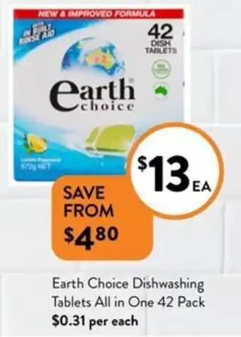 Foodworks Earth Choice Dishwashing Tablets All in One 42 Pack offer
