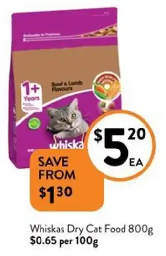 Foodworks Whiskas Dry Cat Food 800g offer