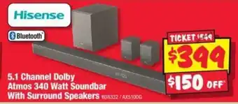 JB Hi-Fi 5.1 Channel Dolby Atmos 340 Watt Soundbar With Surround Speakers offer