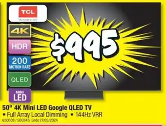 JB Hi-Fi 50" 4K Mini LED Google QLED TV offer