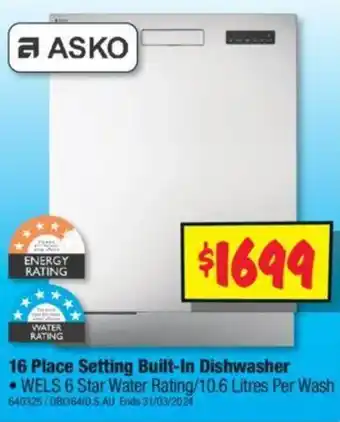 JB Hi-Fi 16 Place Setting Built-In Dishwasher offer
