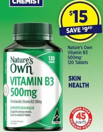 Star Discount Chemist Nature's Own Vitamin B3 500mg* 120 Tablets offer