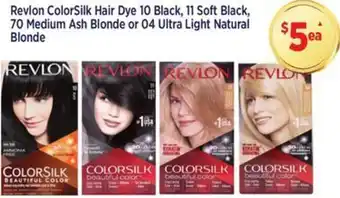 Star Discount Chemist Revlon ColorSilk Hair Dye 10 Black, 11 Soft Black, 70 Medium Ash Blonde or 04 Ultra Light Natural Blonde offer