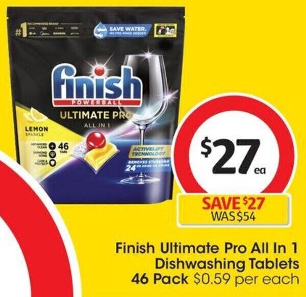 Finish Ultimate Pro All In 1 Dishwashing Tablets 46 Pack offer at Coles