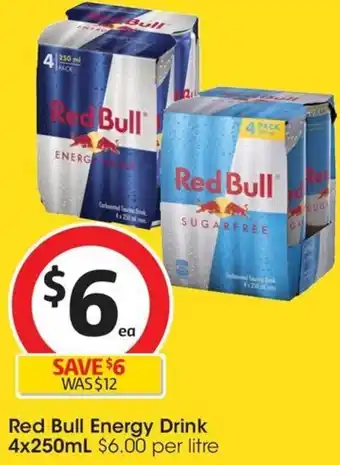 Coles Red Bull Energy Drink 4x250mL offer