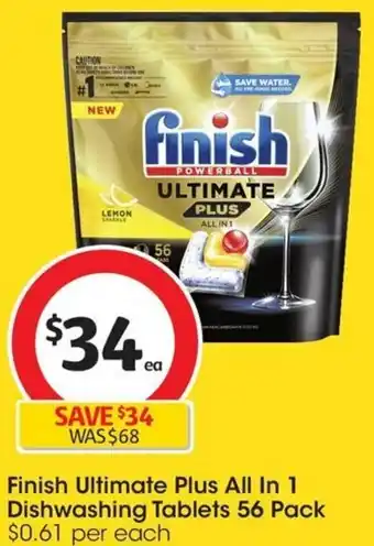 Coles Finish Ultimate Plus All In 1 Dishwashing Tablets 56 Pack offer