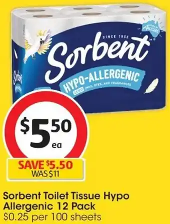 Coles Sorbent Toilet Tissue Hypo Allergenic 12 Pack offer
