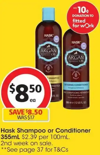 Coles Hask Shampoo or Conditioner 355mL offer