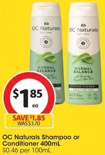 Coles OC Naturals Shampoo or Conditioner 400mL offer