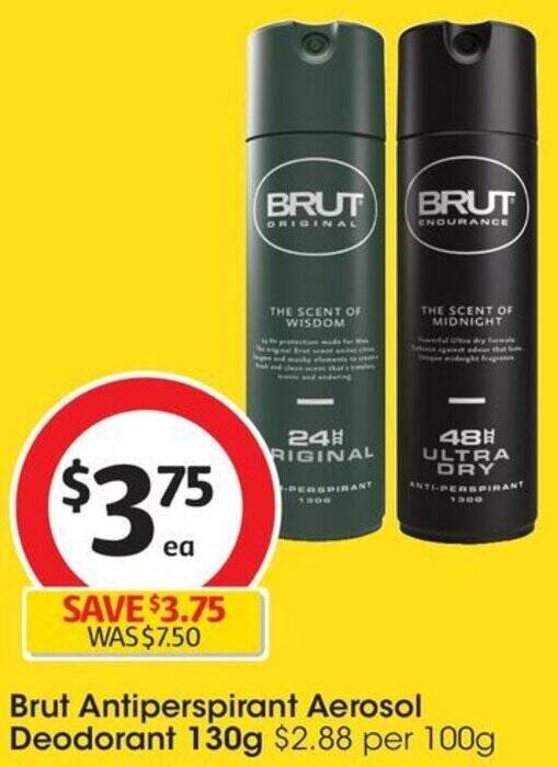 Brut Antiperspirant Aerosol Deodorant 130g offer at Coles