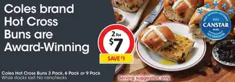 Coles Coles Hot Cross Buns 3 Pack, 6 Pack or 9 Pack offer
