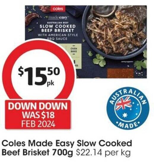 Coles Made Easy Slow Cooked Beef Brisket 700g offer at Coles