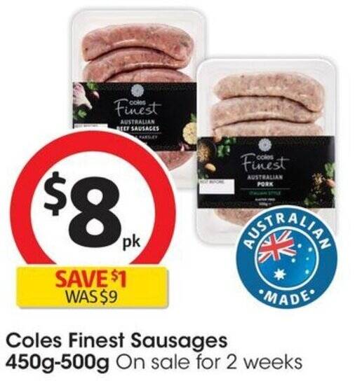 Coles Finest Sausages 450g500g offer at Coles