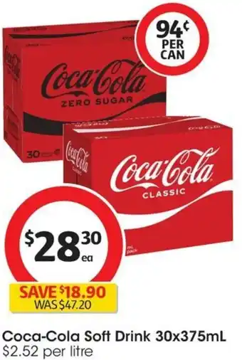 Coles Coca-Cola Soft Drink 30x375mL offer