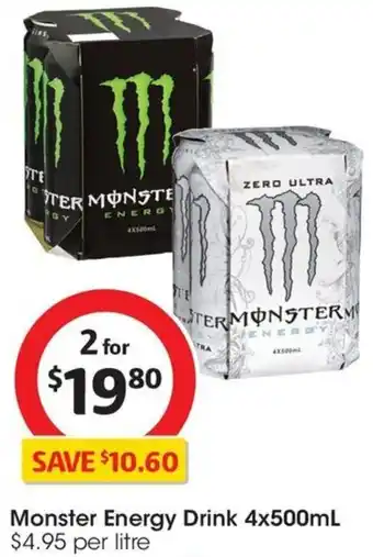 Coles Monster Energy Drink 4x500mL offer