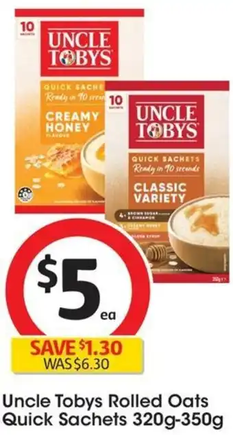 Coles Uncle Tobys Rolled Oats Quick Sachets 320g-350g offer