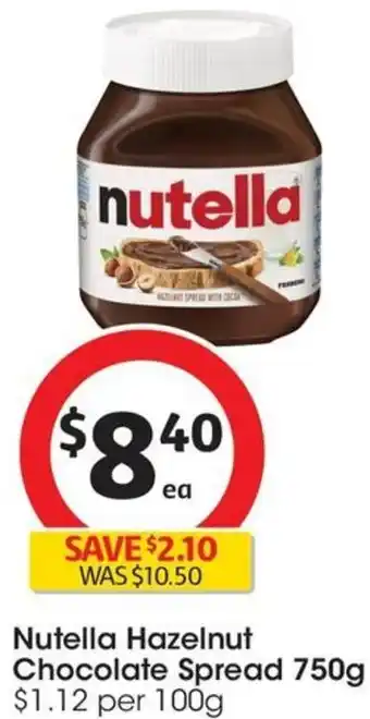 Coles Nutella Hazelnut Chocolate Spread 750g offer