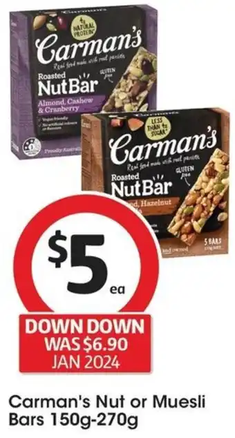 Coles Carman's Nut or Muesli Bars 150g-270g offer