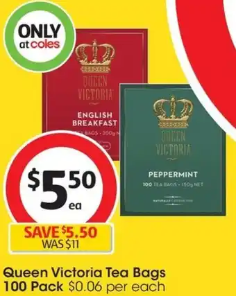 Coles Queen Victoria Tea Bags 100 Pack offer